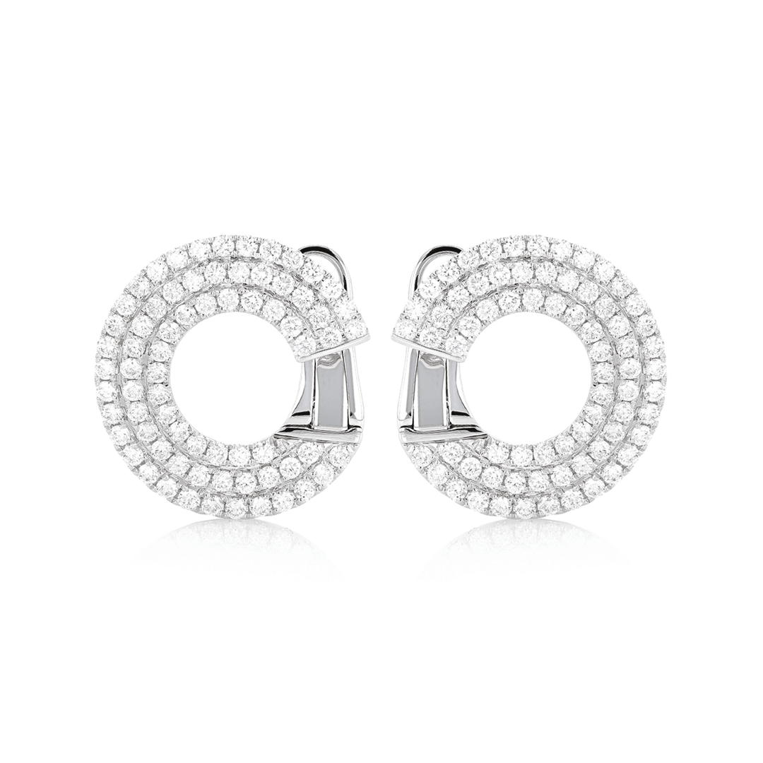 18k White Gold and Diamond 2.04 Total Weight Spiral Hoops