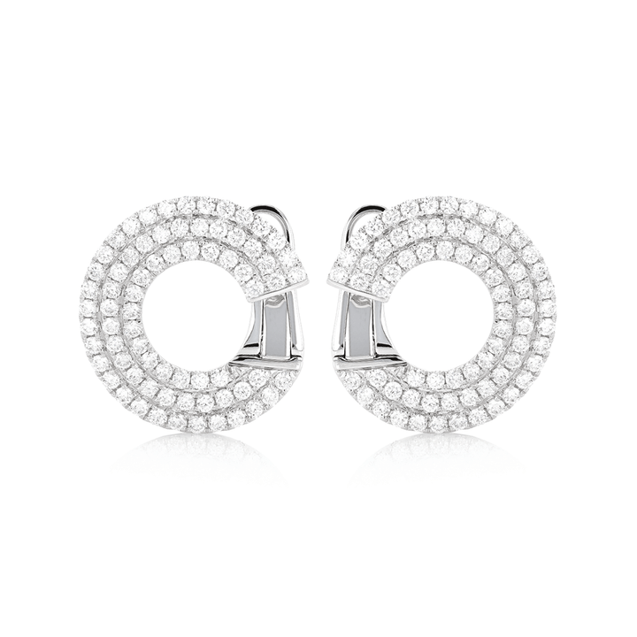 18k White Gold and Diamond 2.04 Total Weight Spiral Hoops