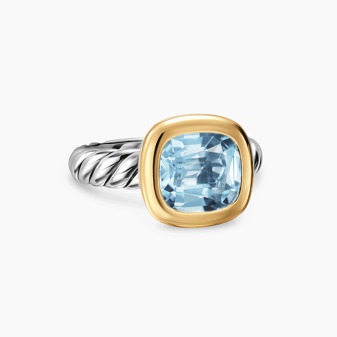 David Yurman Mercer Color Stone Ring Sterling Silver with 18K Yellow Gold and Sky Blue Topaz, 10mm