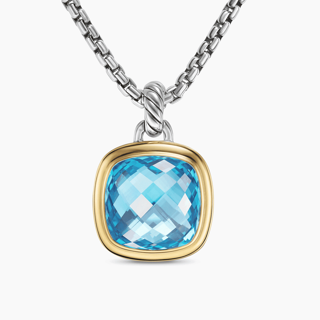 David Yurman Albion Pendant Sterling Silver with 18k Yellow Gold and Blue Topaz, 15mm