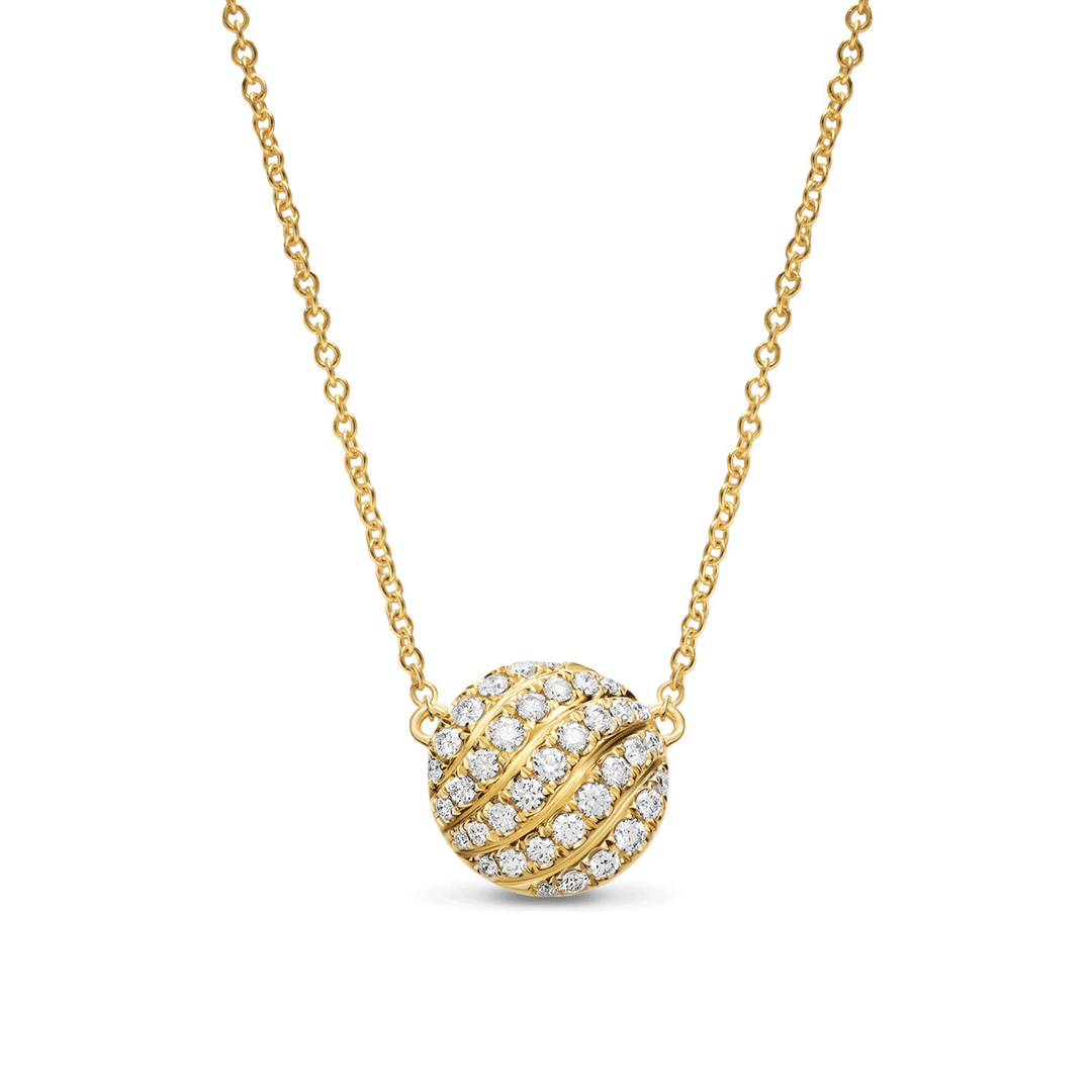 David Yurman Sculpted Cable Pendant Necklace 18k Yellow Gold with Diamonds, 10mm