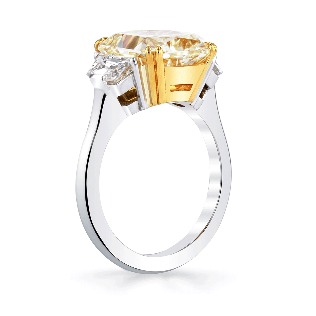 Platinum 18k Yellow Gold and 6.21 Total Weight Fancy Yellow Diamond 3 Stone Ring