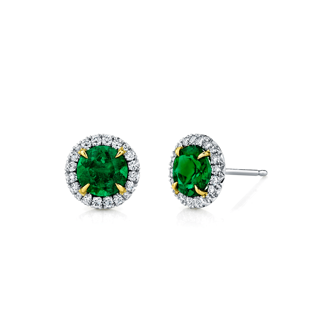 Hamilton Lisette Collection 18k Yellow Gold Emerald 1.75 Total Weight and Diamond Studs