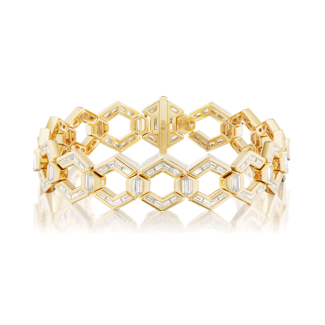 Hamilton Collections 18k Yellow Gold and 6.22 Total Weight Diamond Hexagon Bracelet