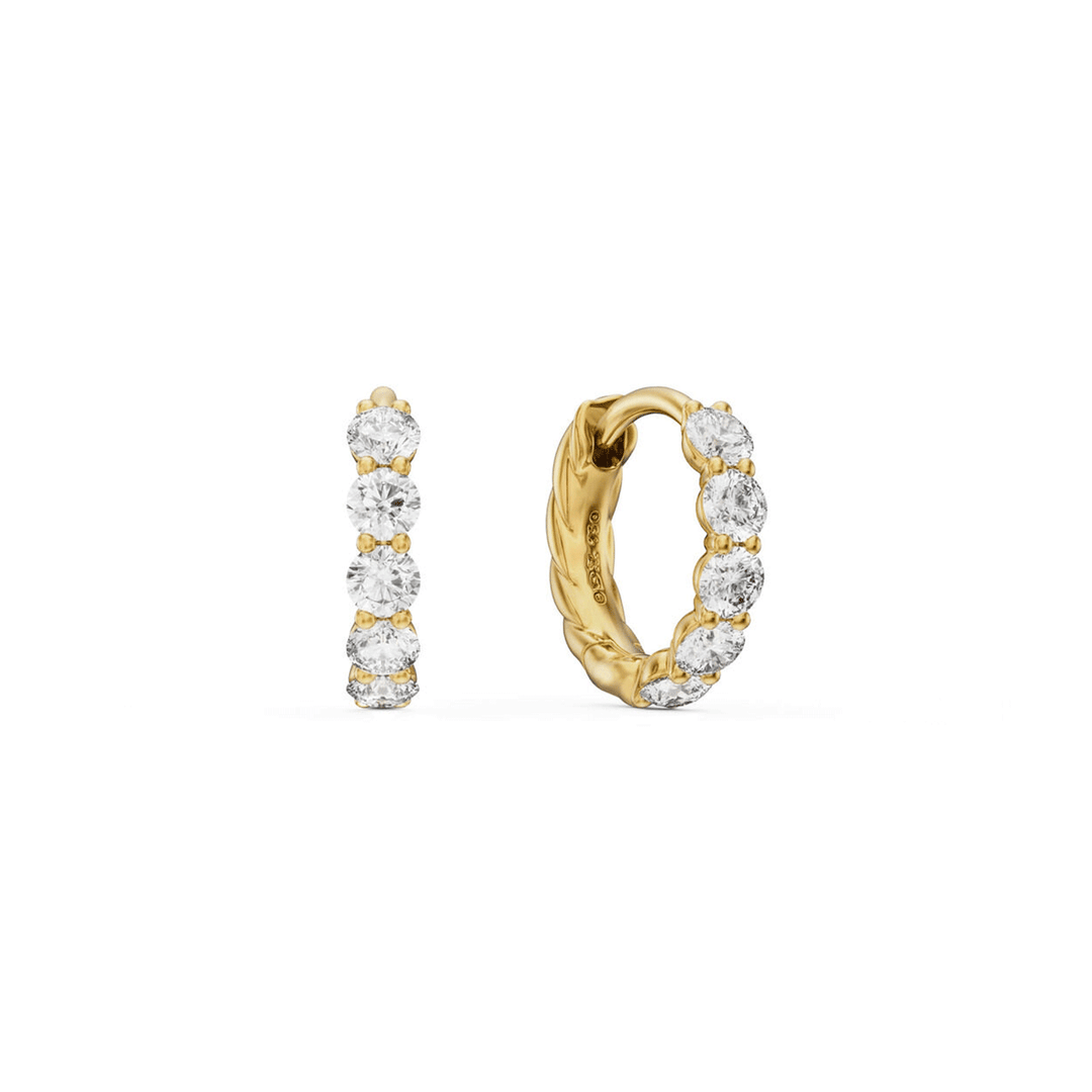 David Yurman Petite Pavé Hoop Earrings 18K Yellow Gold with Diamonds, 10.2mm