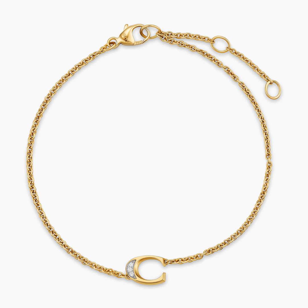 David Yurman Petite Pavé Initial Chain Bracelet 18k Yellow Gold with Diamond C