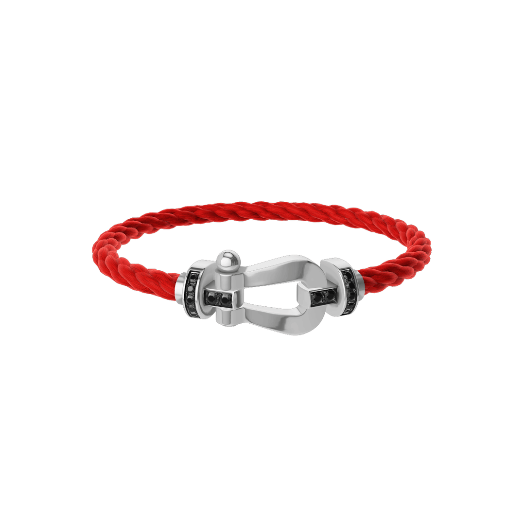 FRED Force 10 Red Cable with 18k White Gold LG Half Black Diamond Buckle Exclusively Hamilton Jewelers