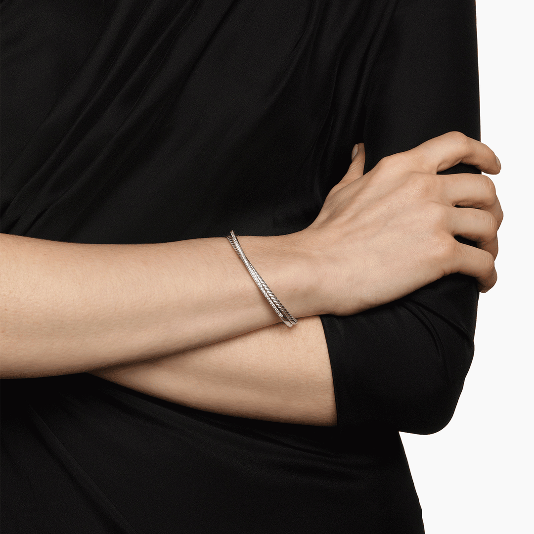 David Yurman Crossover Two Row Bracelet Sterling Silver with Diamonds, 6mm
