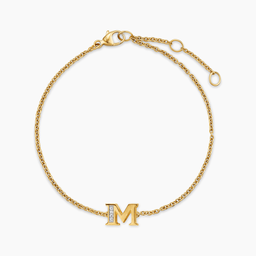 David Yurman Petite Pavé Initial Chain Bracelet 18k Yellow Gold with Diamond M