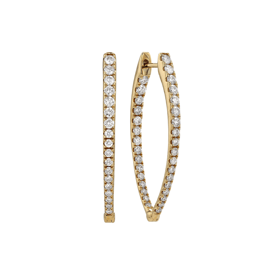 18k Gold 33mm 1.44 Total Weight Diamond In Out Hoops