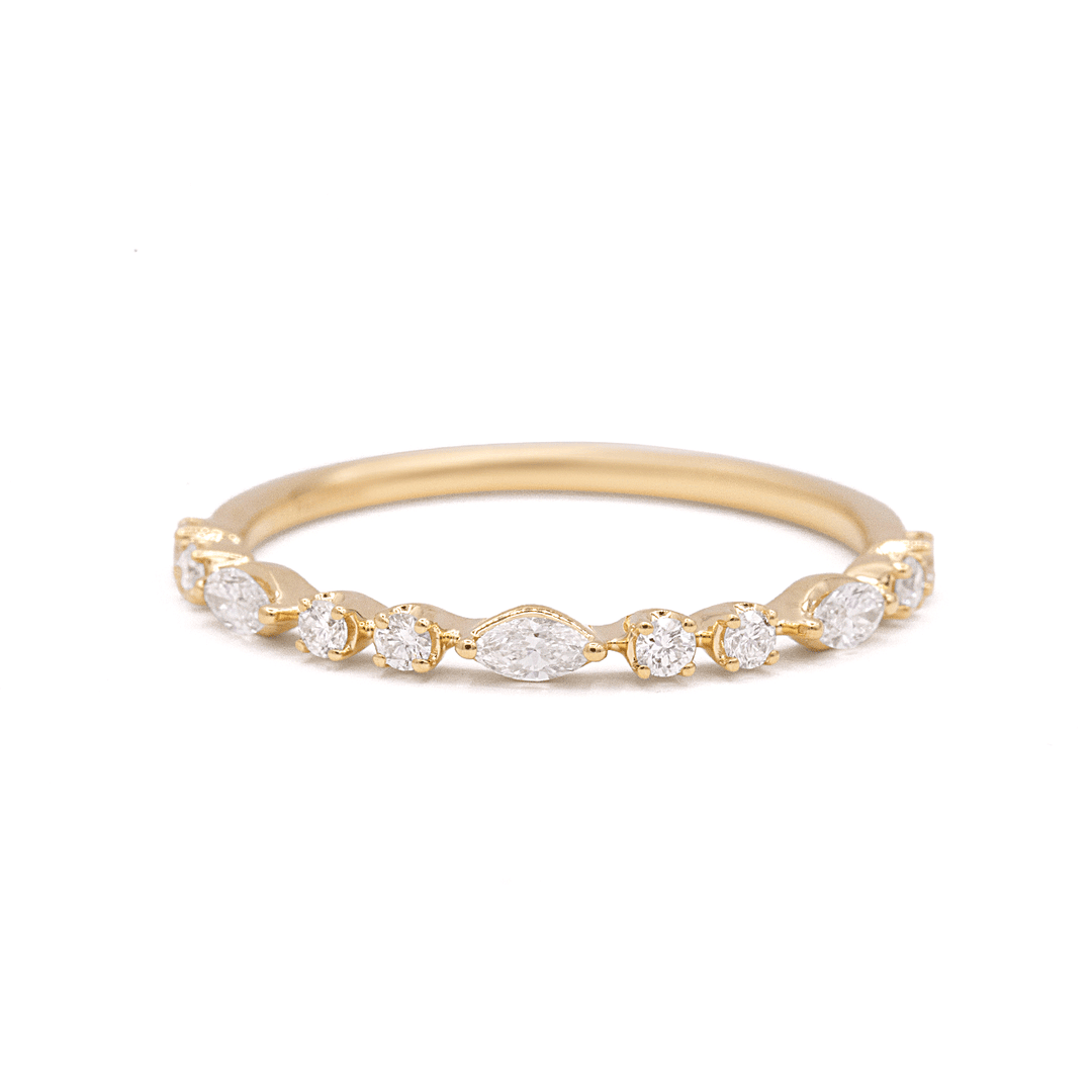 18k Gold Round and Marquise Diamond .29 Total Weight Band