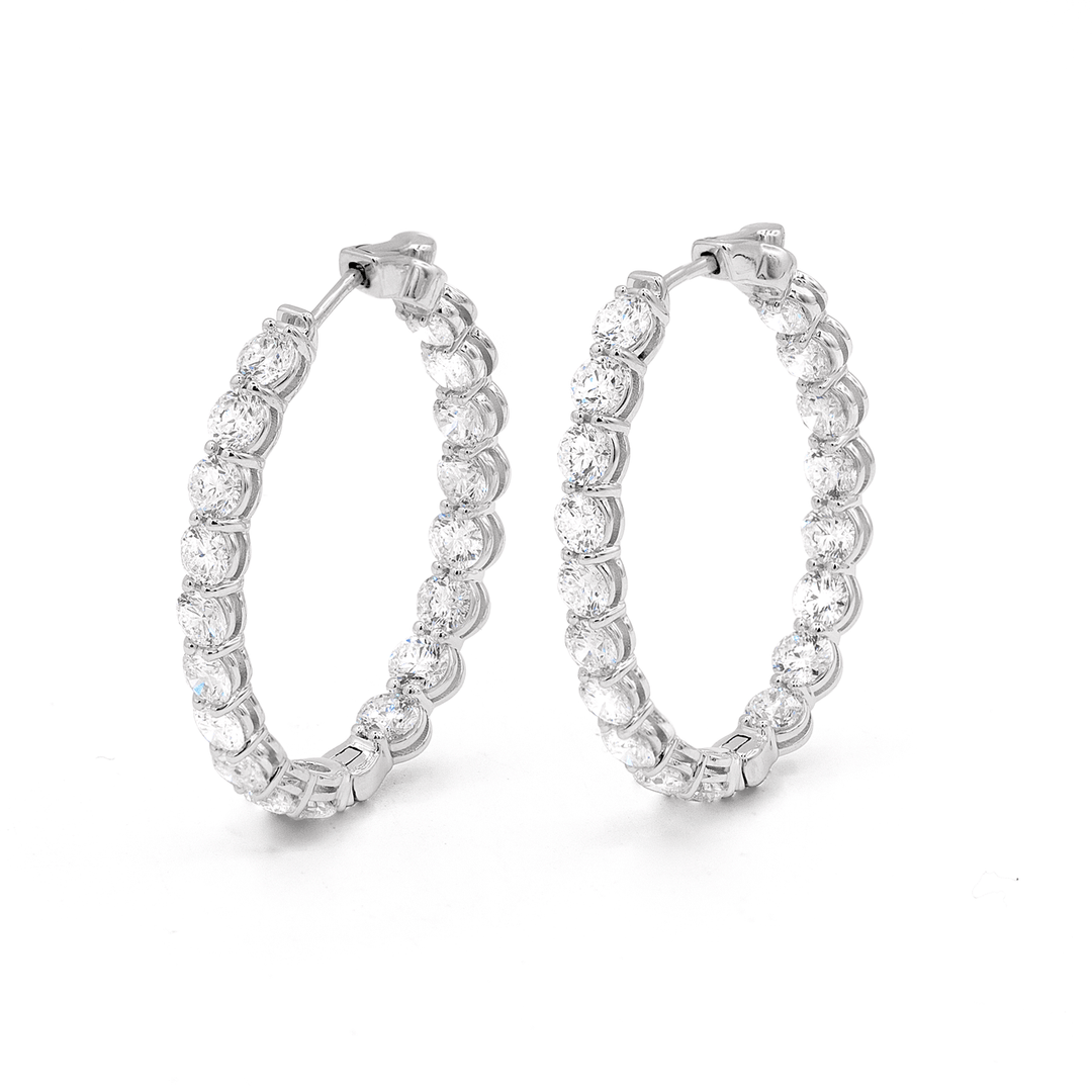 Classic 18k Gold 9.18 Total Weight Natural Diamond In Out Hoops