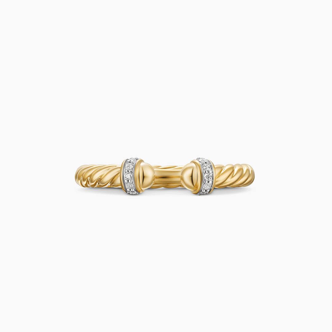 David Yurman Cable Band Open Ring 18k Yellow Gold with Diamonds, 2.8mm