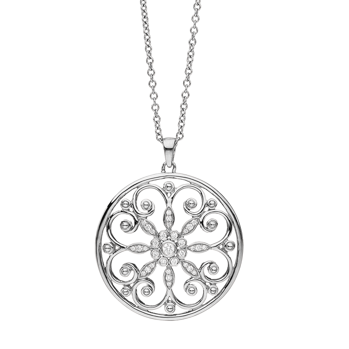 Arabesque Sterling Silver and Diamond Circle Pendant