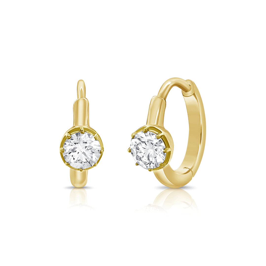 14k Yellow Gold and Diamond .42 Total Weight Huggie Hoops