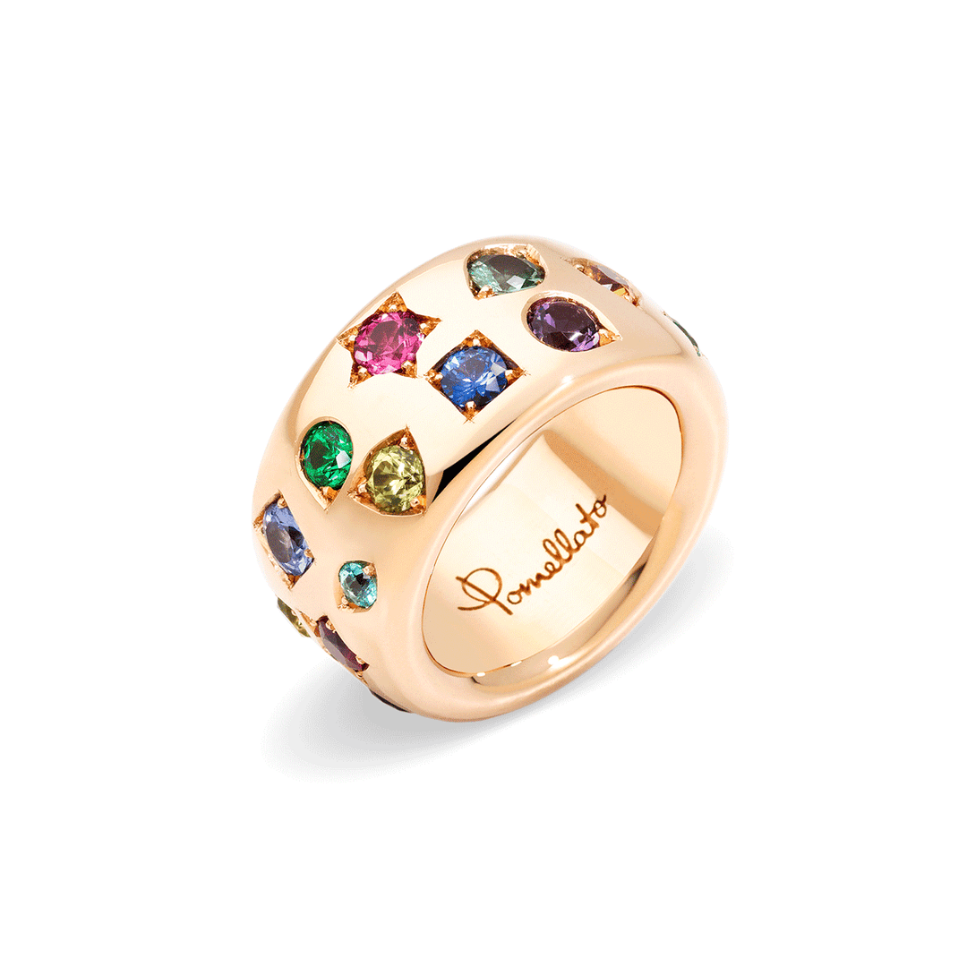 Pomellato Iconica 18k Rose Gold and Multistone Wide Ring