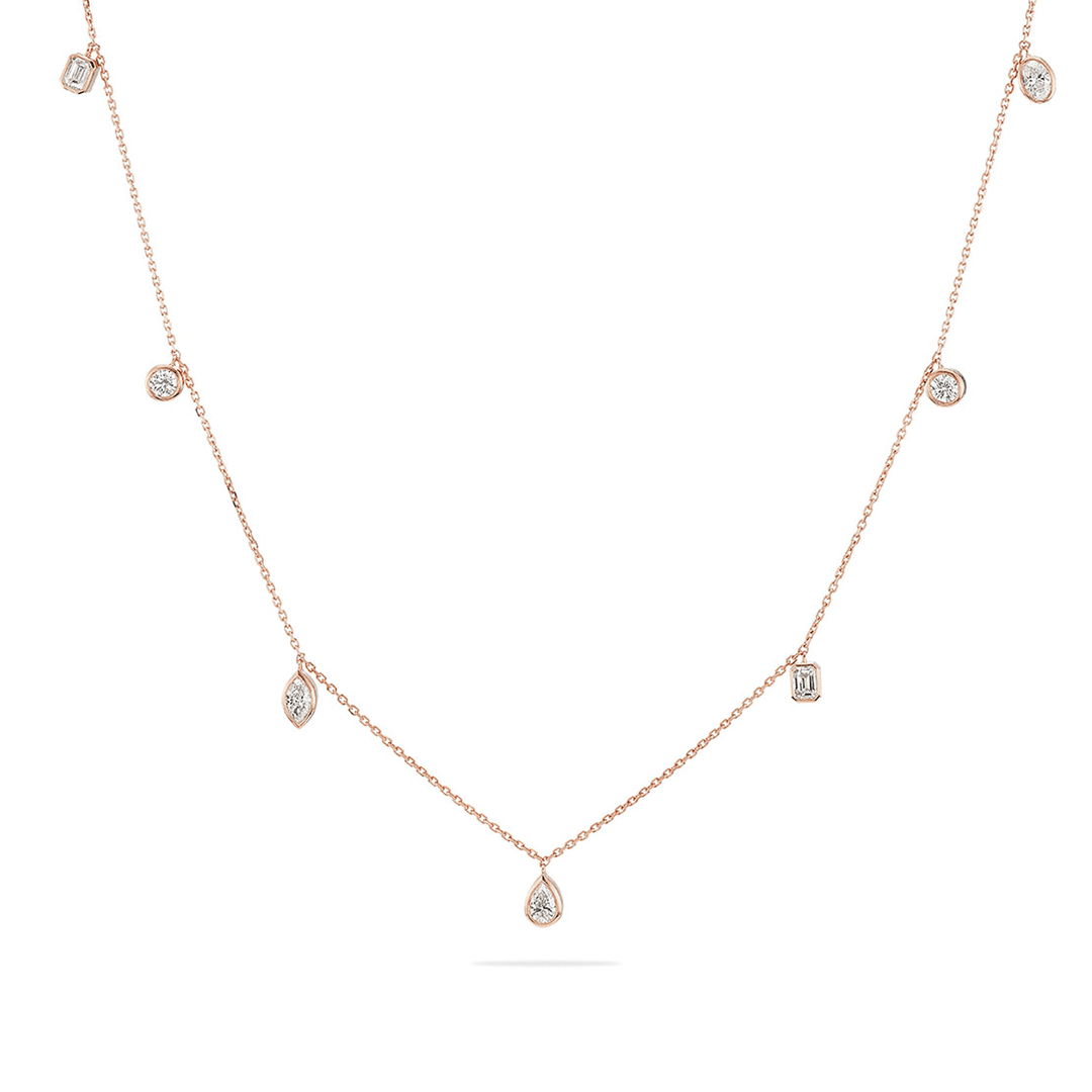 18k Gold and Fancy Shape Diamond 1.16 Total Weight 18 Inch Station Necklace