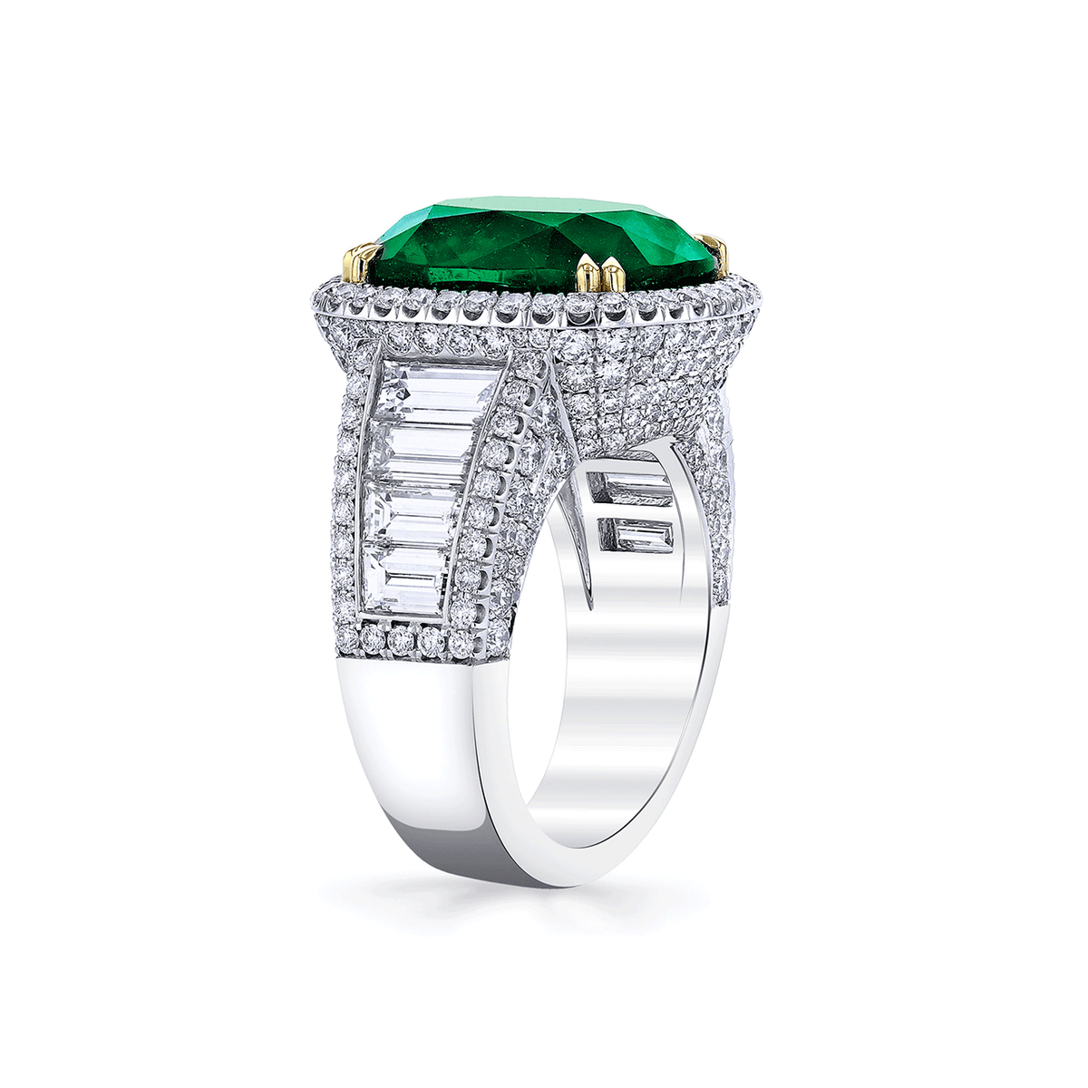 Platinum 18k Yellow Gold and 9.00 Total Weight Emerald Diamond Ring