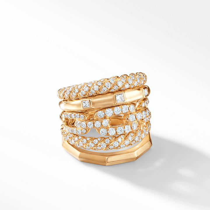 David Yurman Stax Five Row Ring with Diamonds in 18k Yellow Gold, 21mm