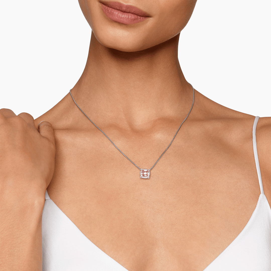 David Yurman Petite Chatelaine Pavé Bezel Pendant Necklace Sterling Silver with Morganite and Diamonds, 7mm