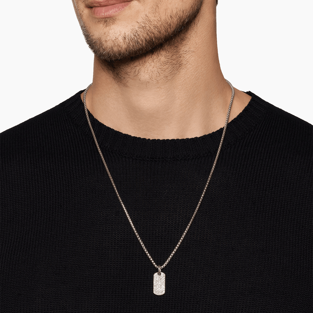 David Yurman Chevron Tag Sterling Silver with Diamonds, 21mm