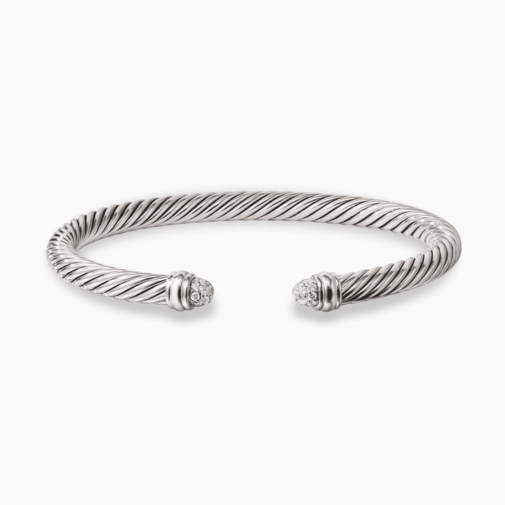 David Yurman Classic Cable Bracelet Sterling Silver with Pavé Diamond Domes, 5mm