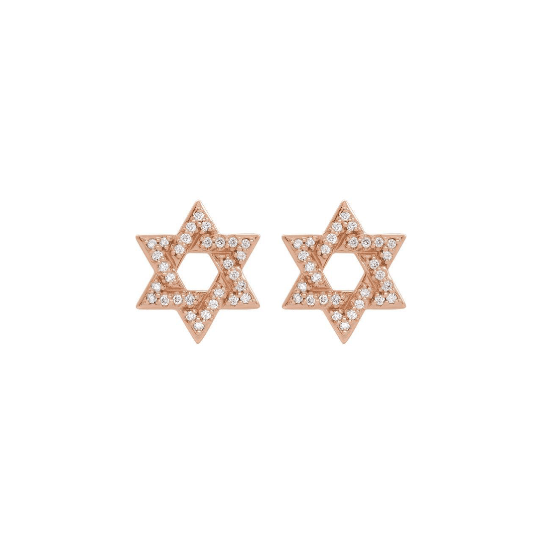 14k Gold and Diamond .11 Total Weight Star of David Earrings