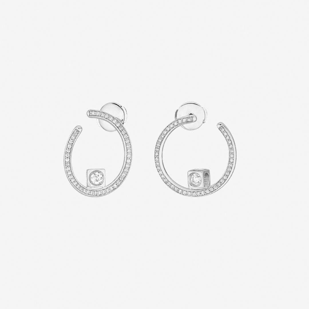 Dinh Van Le Cube 18k White Gold and Diamant Hoop Earrings