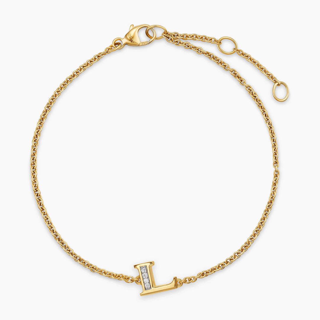 David Yurman Petite Pavé Initial Chain Bracelet 18k Yellow Gold with Diamond L