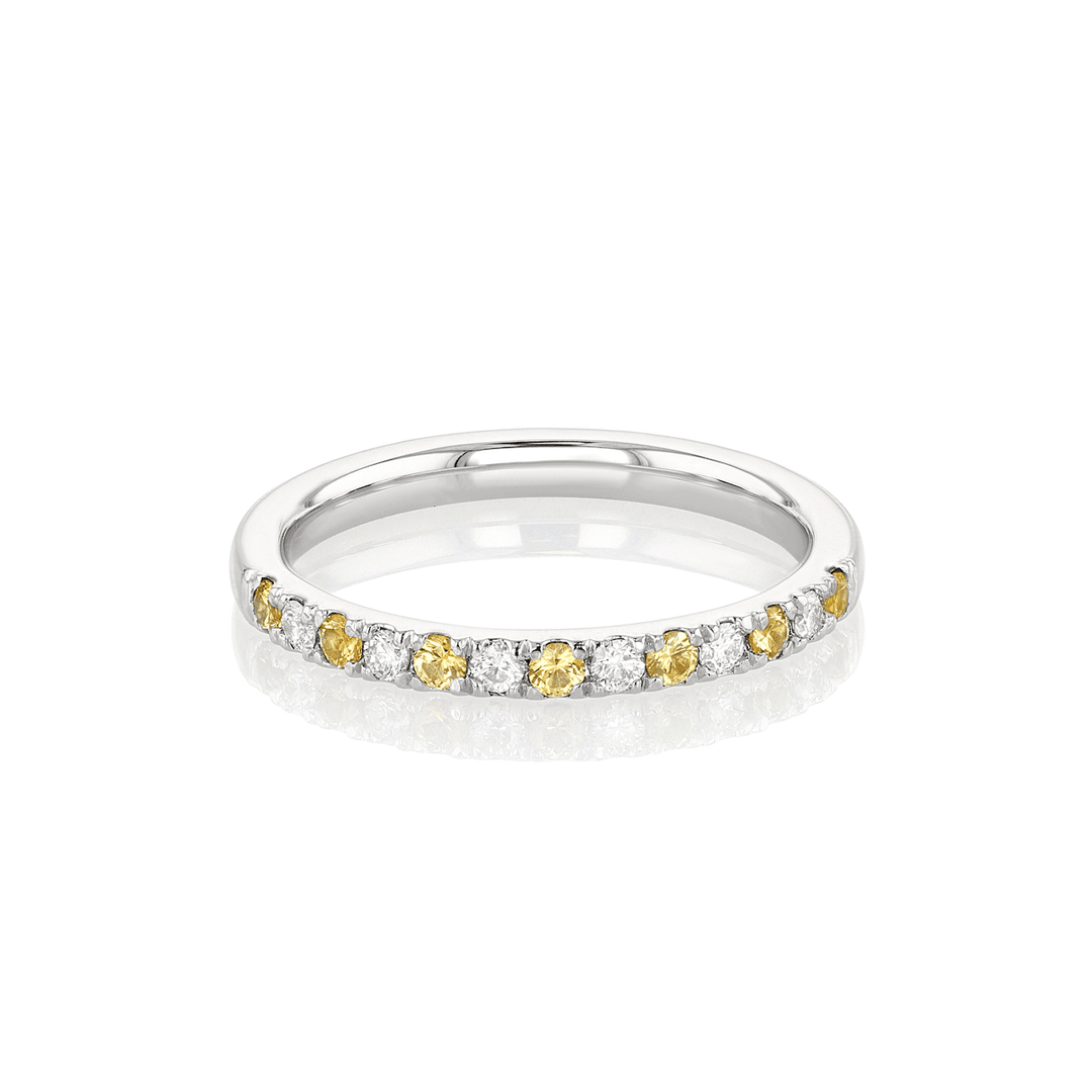 Lisette Platinum Diamond and .14 Total Weight Yellow Sapphire Half Way Band