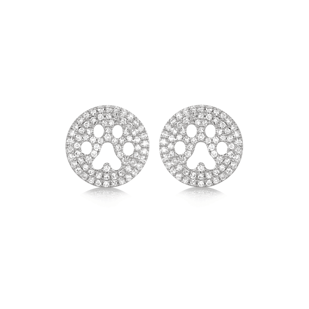 14k White Gold and Diamond .40 Total Weight Paw Print Earrings