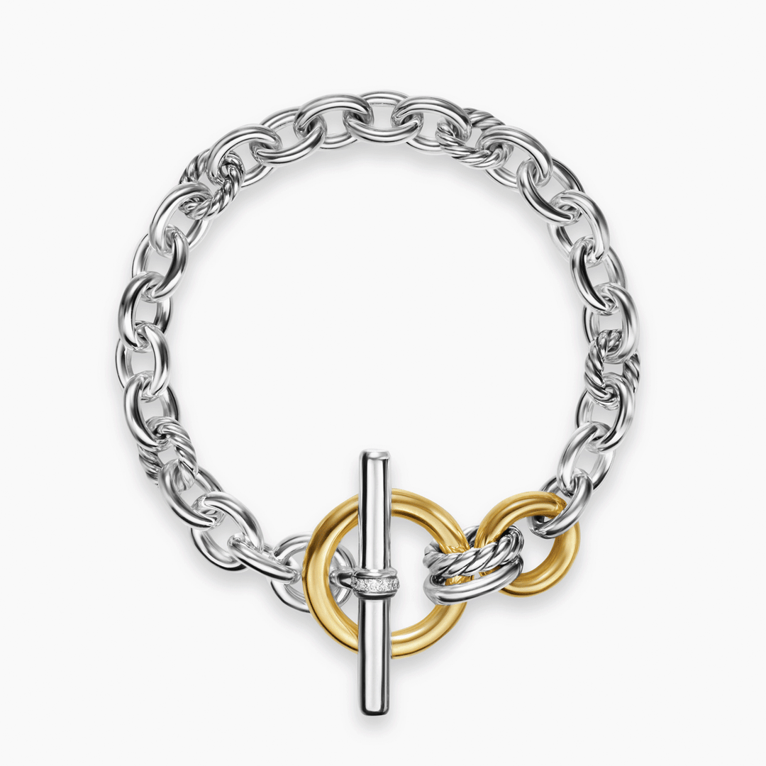 David Yurman Mercer Toggle Chain Bracelet Sterling Silver with 18k Yellow Gold and Diamonds, 8mm