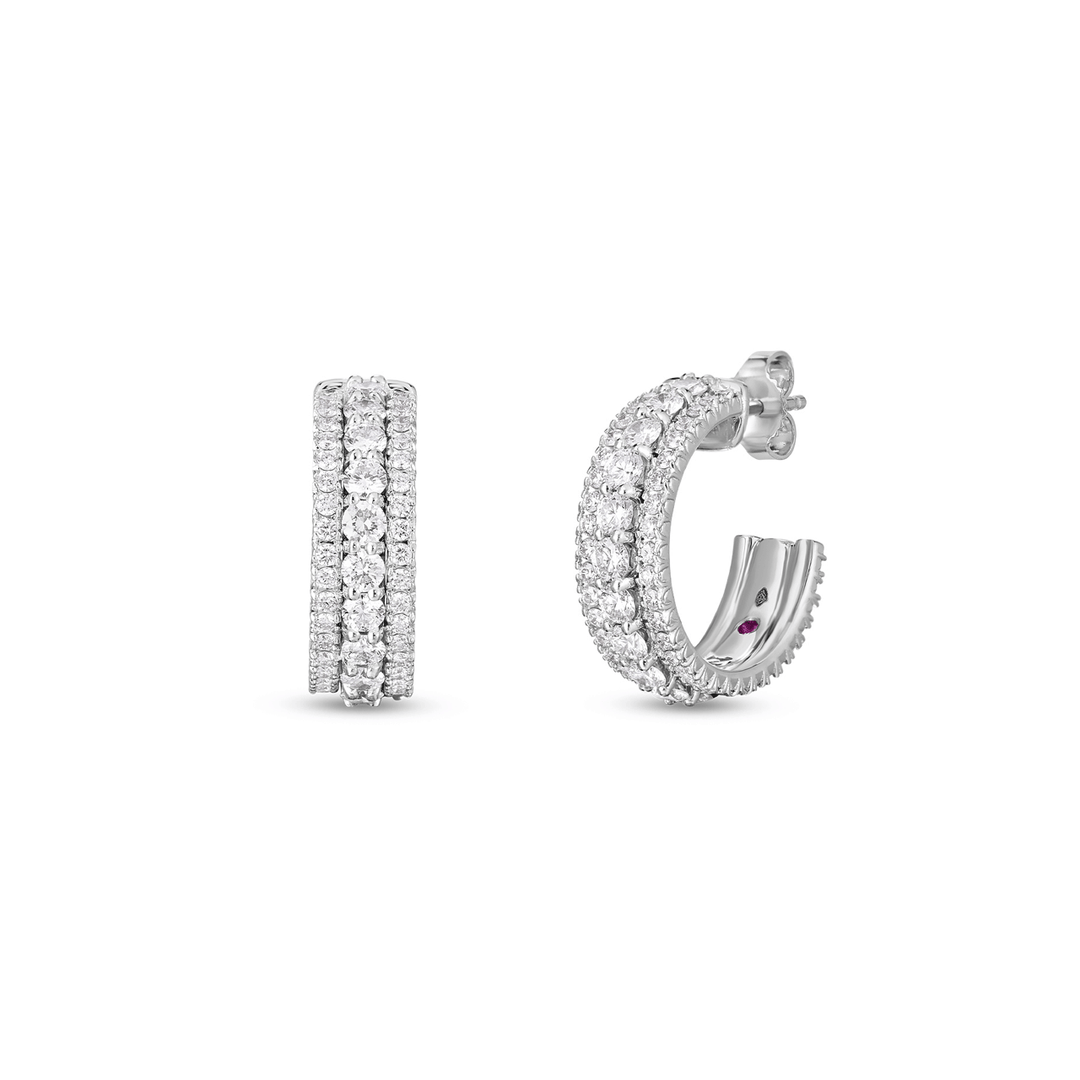 Roberto Coin Siena 18k White Gold Diamond 3 Row Diamond Hoop Earrings