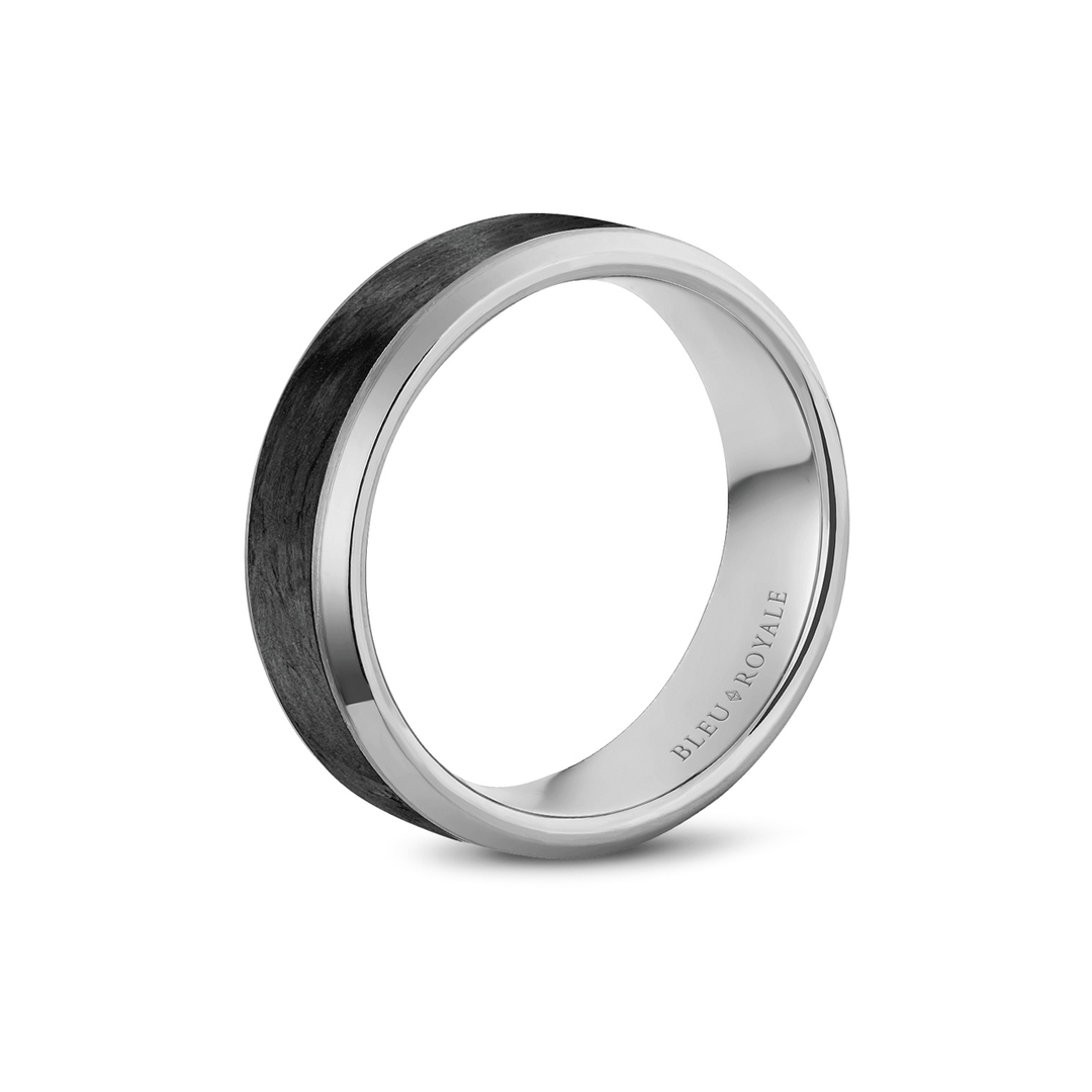 14k White Gold and Forged Carbon Wedding Band