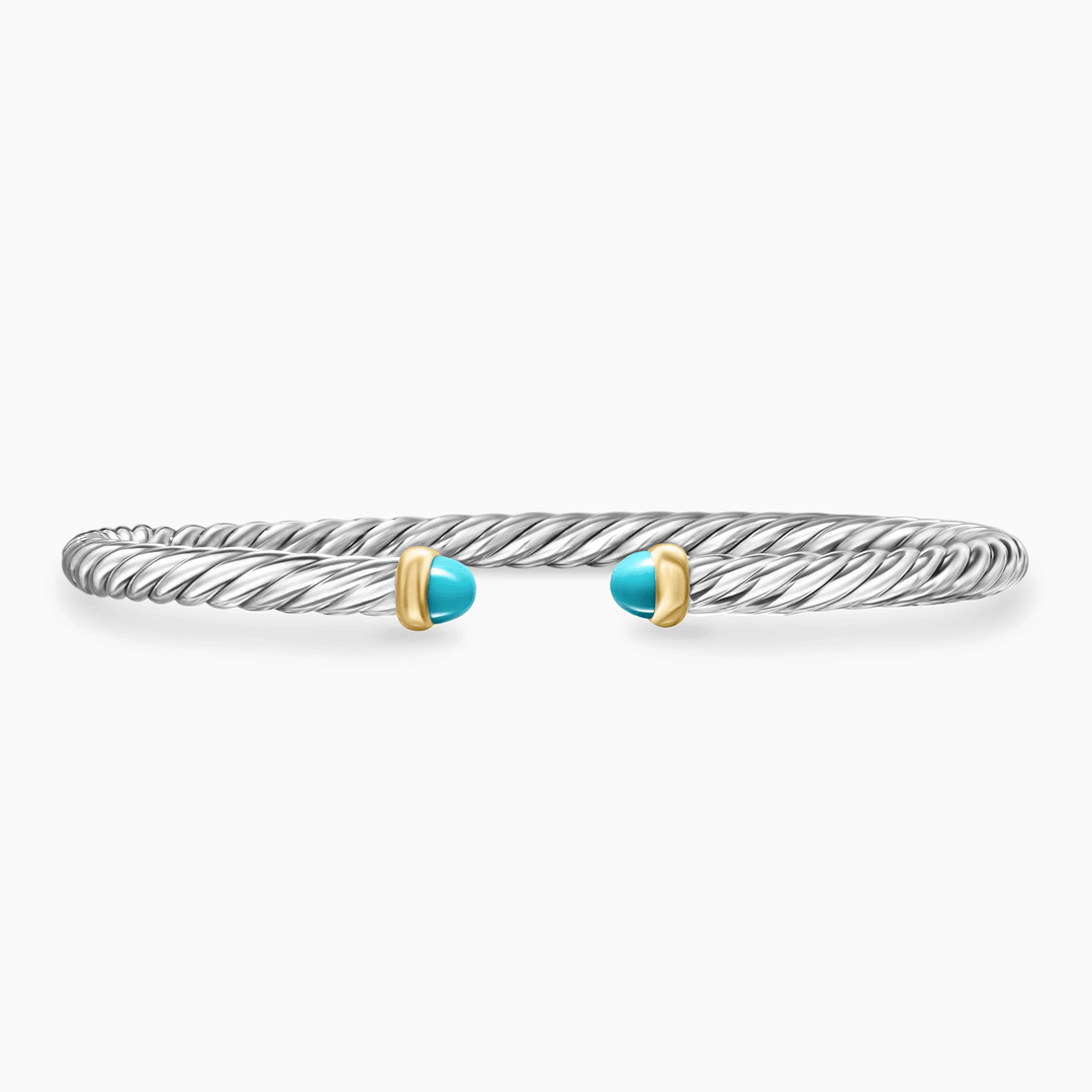 David Yurman Cable Flex Bracelet Sterling Silver with 14k Yellow Gold and Turquoise, 4mm