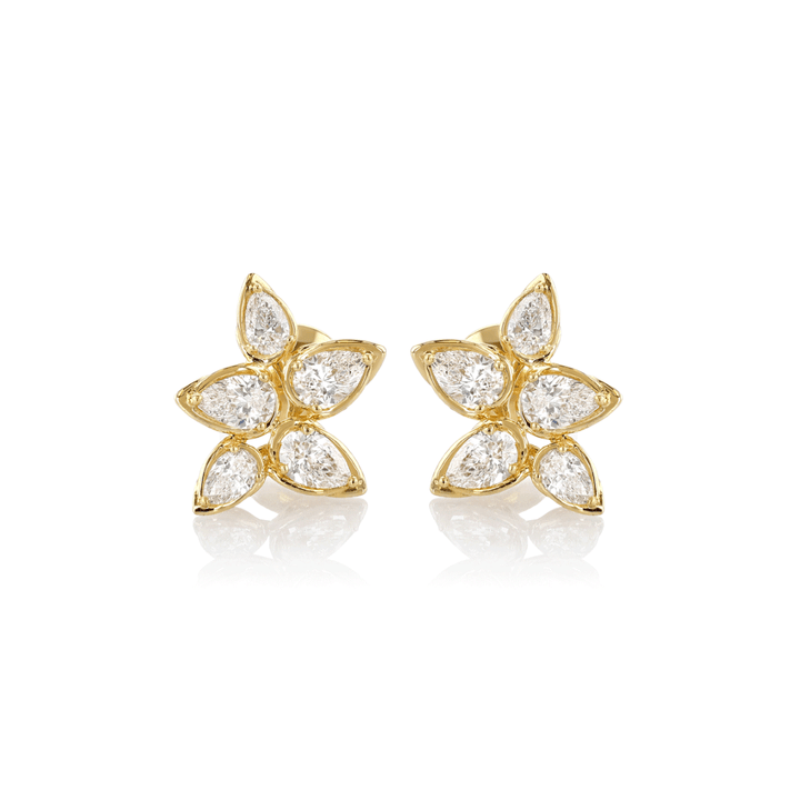 18kYellow Gold and 2.10 Total Weight Diamond Flower Stud Earrings