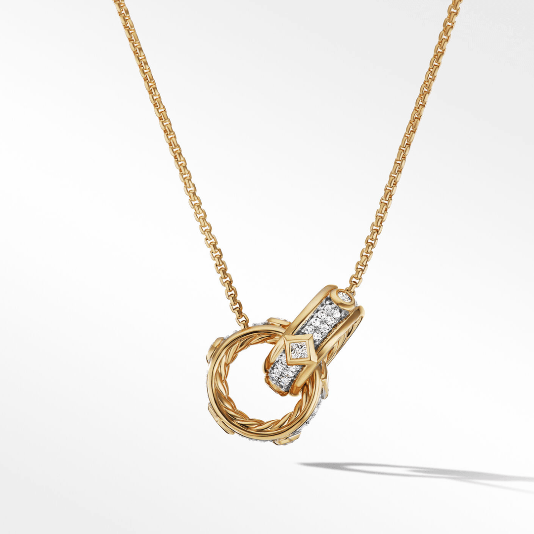 David Yurman Modern Renaissance® Double Pendant Necklace 18K Yellow Gold with Diamonds, 16.4mm