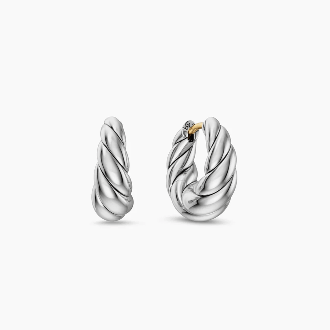 David Yurman Sculpted Cable Tapered Hoop Earrings Sterling Silver, 15.7mm