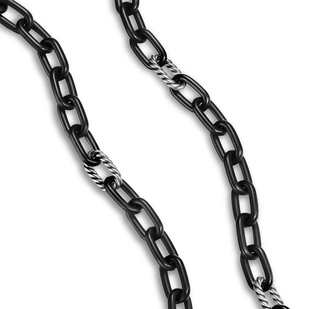 David Yurman DY Madison® Chain Necklace Black Titanium with Sterling Silver 8.5mm 22 Inch