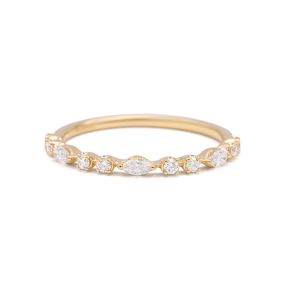 18k Gold Round and Marquise Diamond .29 Total Weight Band