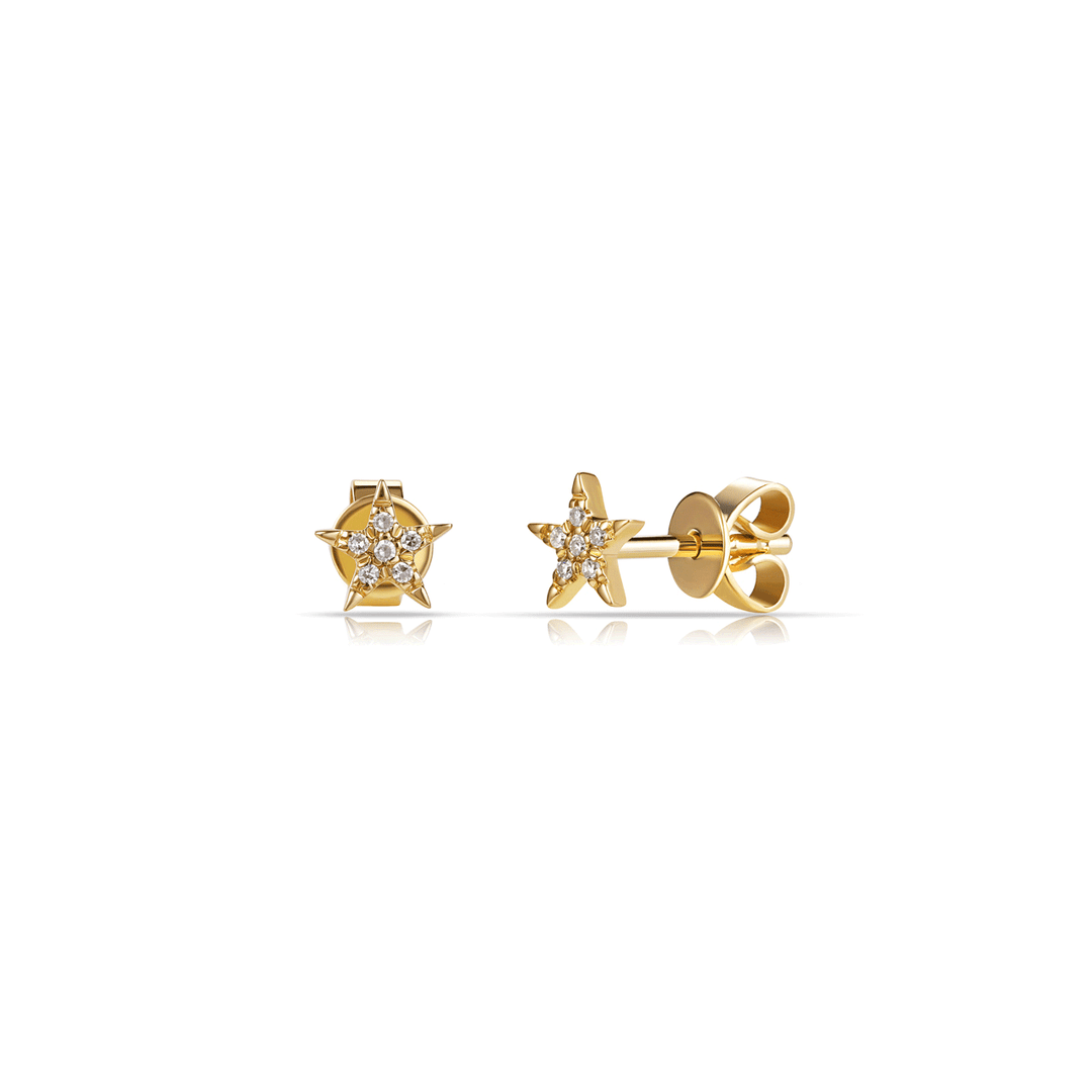 14k Yellow Gold .03 Total Weight Diamond Mini Star Studs