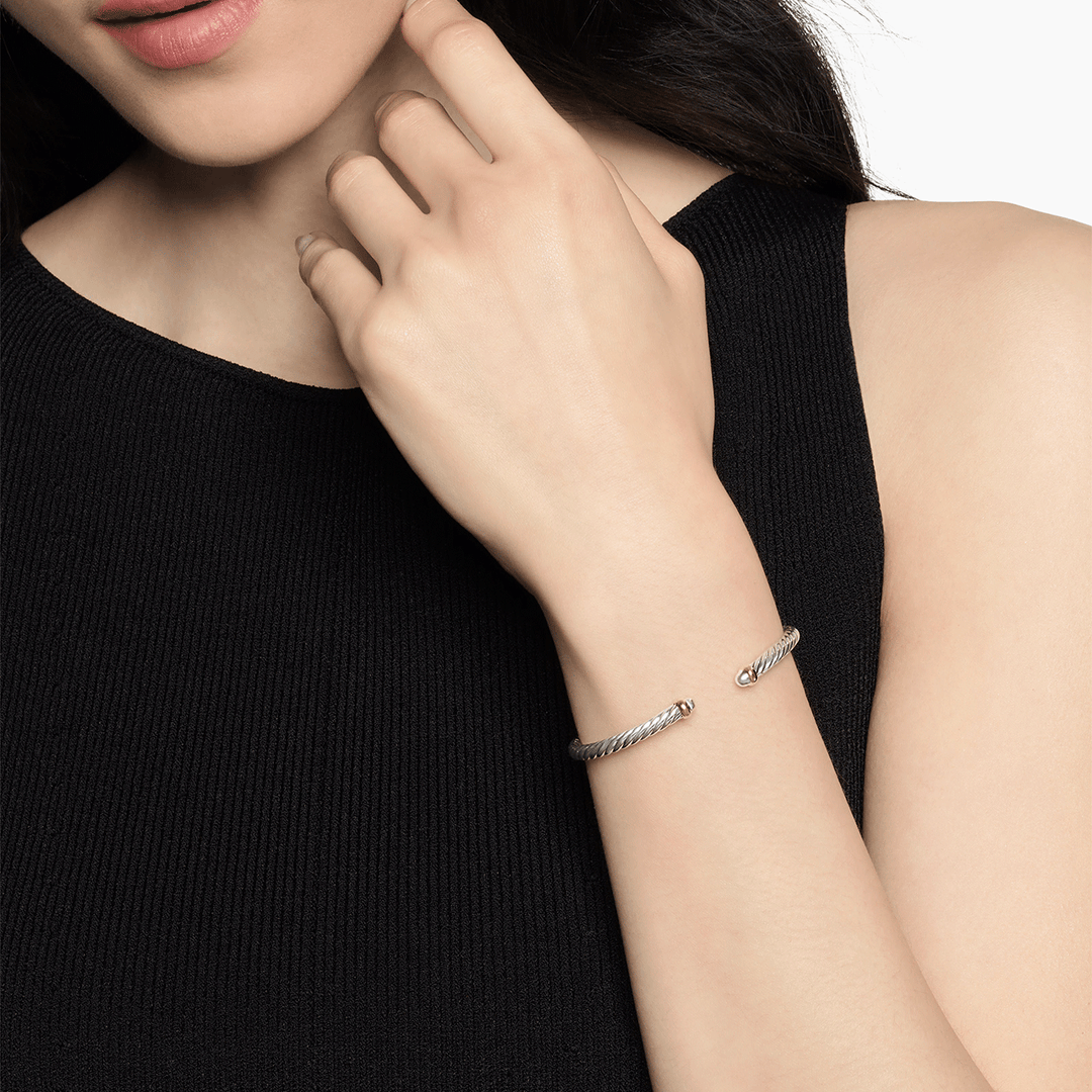David Yurman Cable Flex Bracelet Sterling Silver with 14k Yellow Gold, 4mm