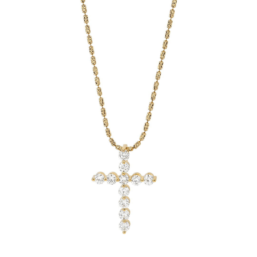 18k Yellow Gold and 3.63 Total Weight Diamond Cross Pendant