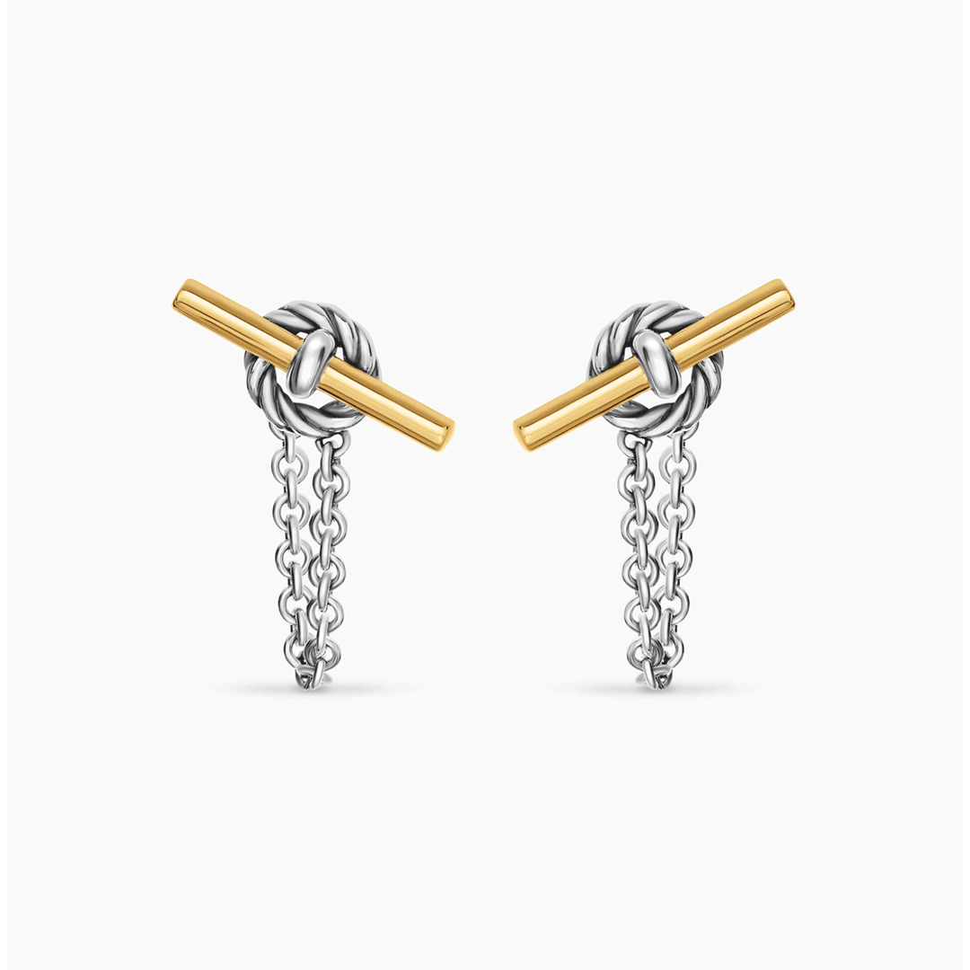 David Yurman Mercer Petite Toggle Chain Stud Earrings Sterling Silver with 18K Yellow Gold, 38.2mm