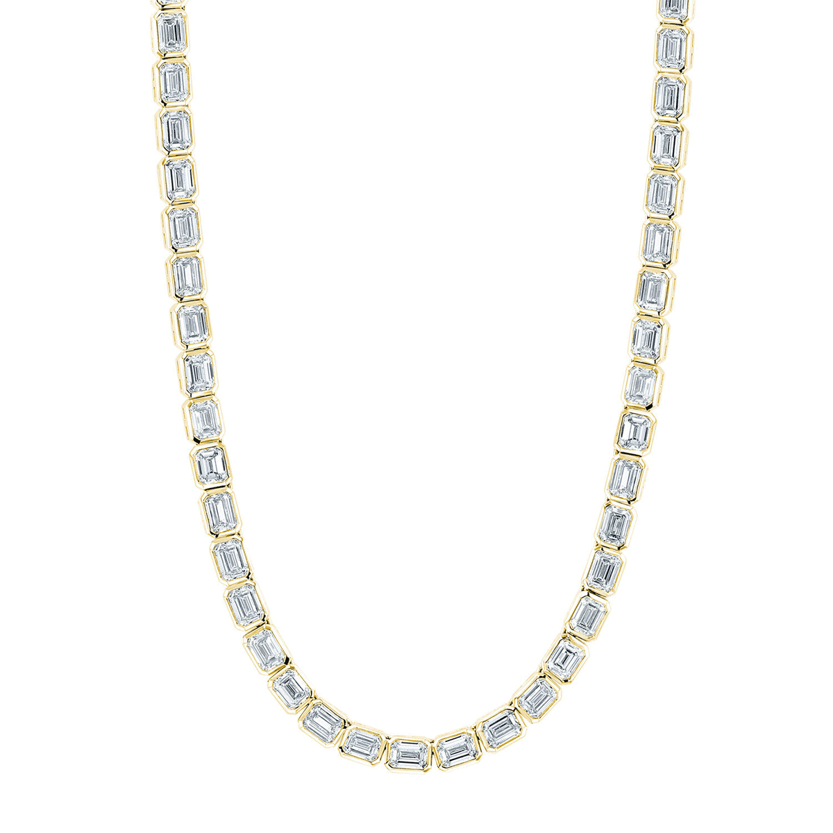 18k Yellow Gold and 11.50 Total Weight Emerald Cut Diamond Necklace