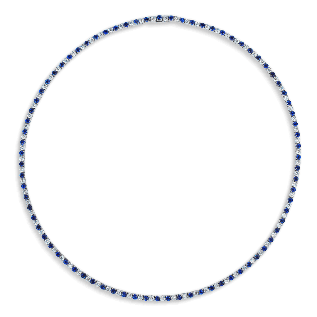 18k White Gold and Sapphire 7.11 Total Weight Line 18 Inch Necklace