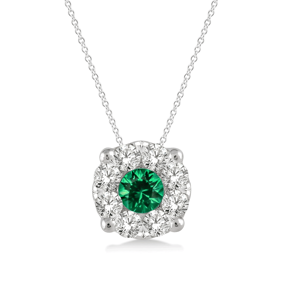 14k White Gold Emerald and Diamond .30 Total Weight Pendant