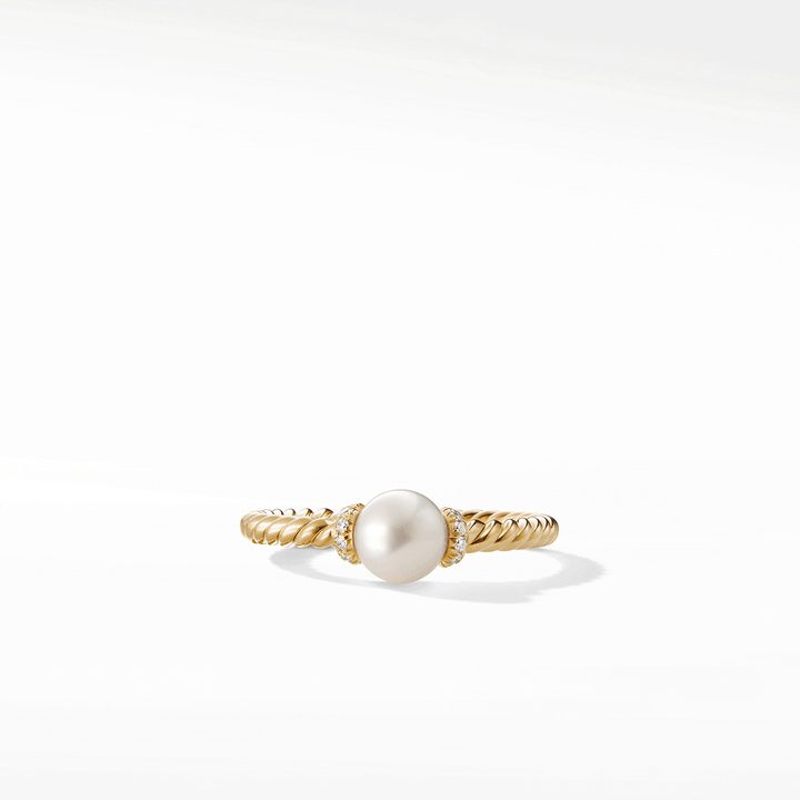 David Yurman Petite Solari Station Ring 18k Yellow Gold with Pearl and Diamonds, 2.3mm