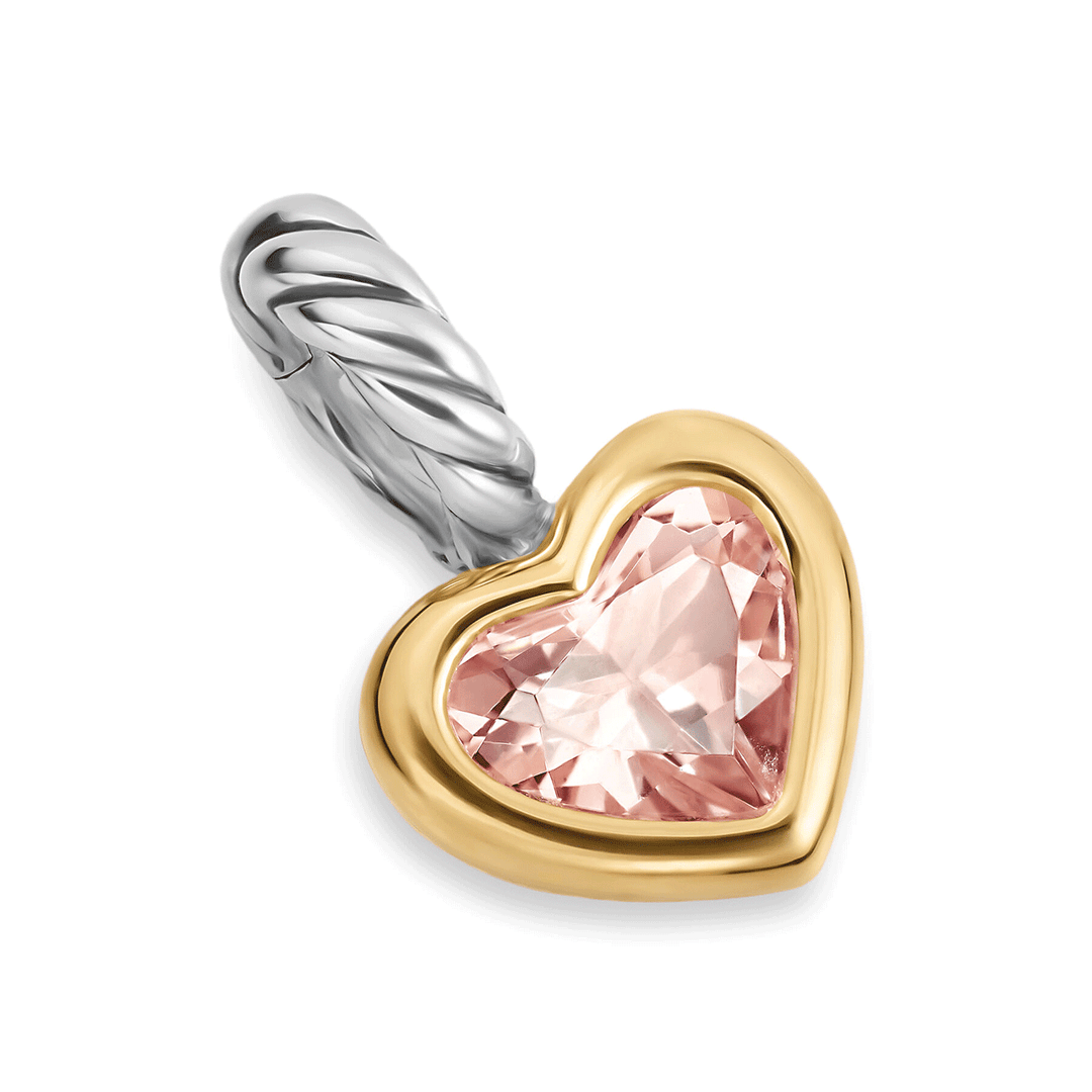 David Yurman Mini Heart Amulet Sterling Silver with 14K Yellow Gold and Morganite, 7.2mm