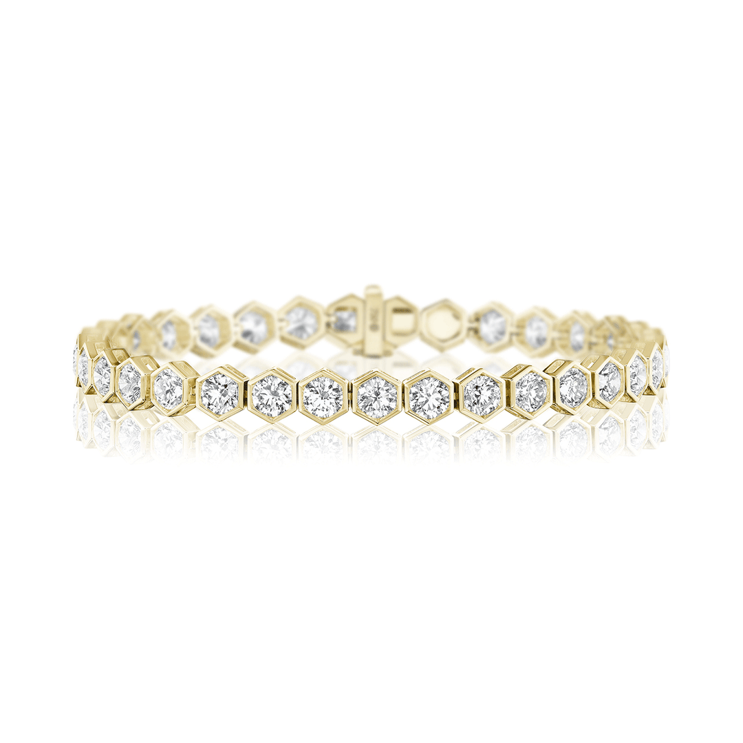 18k Yellow Gold and Diamond 3.66 Total Weight Hexagon Line Bracelet